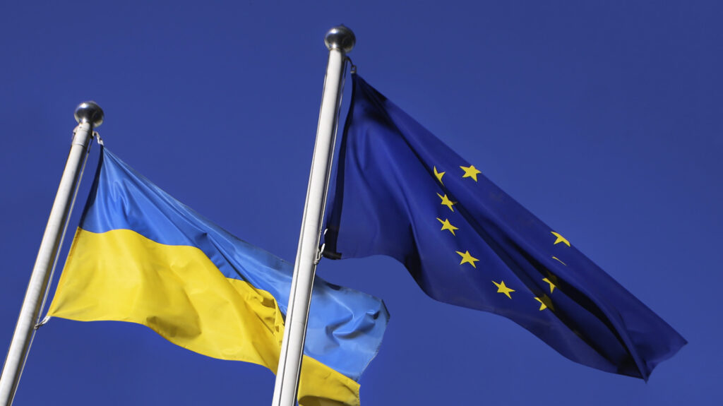 Ukraine and EU flags